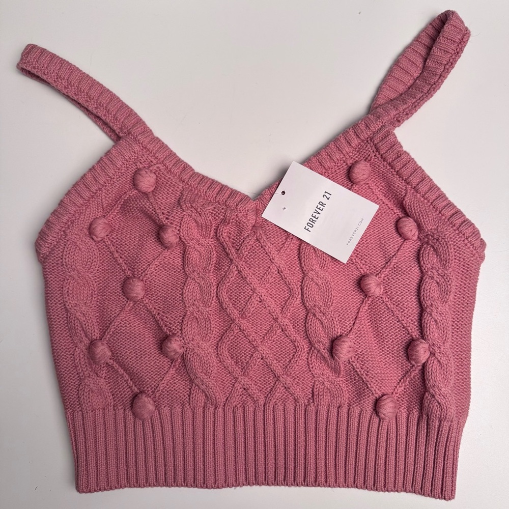 Cute Forever 21 Pink Cable Knit Sweater Crop Top